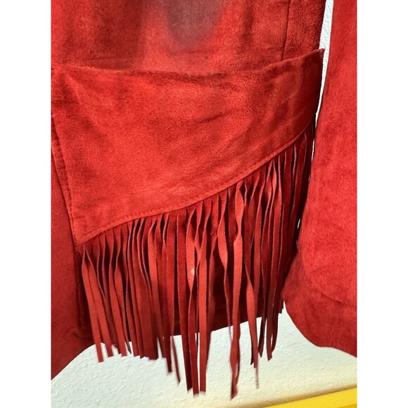 Patricia Wolf Pig Suede Red Leather Jacket Fringe Beads Western Cowgirl DEFECTS - Picture 7 of 16